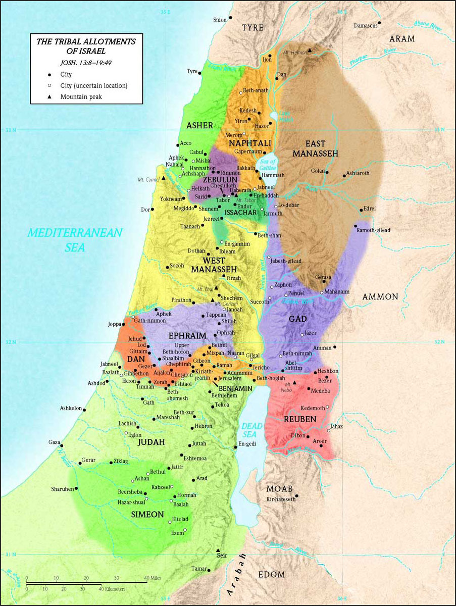 Map of Land Allocation Based on Joshua 13:8-19:49